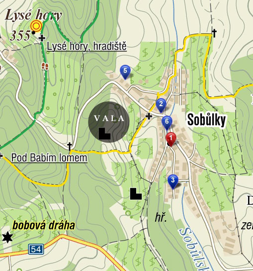 Mapa - turistický pohled na kopec Vala